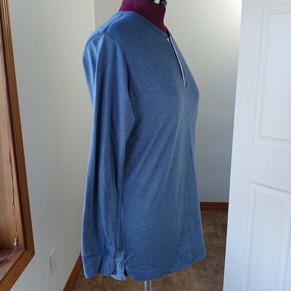 Michael Morgan Blue Henley T-Shirt Medium long sleeve tee cotton blend grey trim - Picture 5 of 14